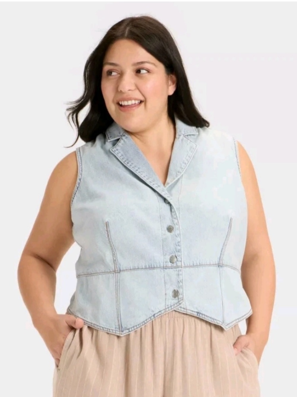 NWT Ava & Viv Faded Blue Denim Vest with Snap Front size 2X